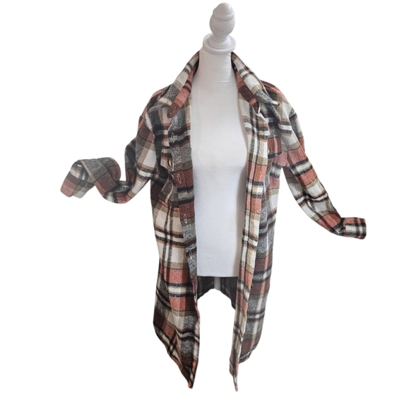 Shein Plaid Long Shacket Flannel Coat Jacket Fall Winter Casual Pre-Owned Size M - Picture 4 of 17